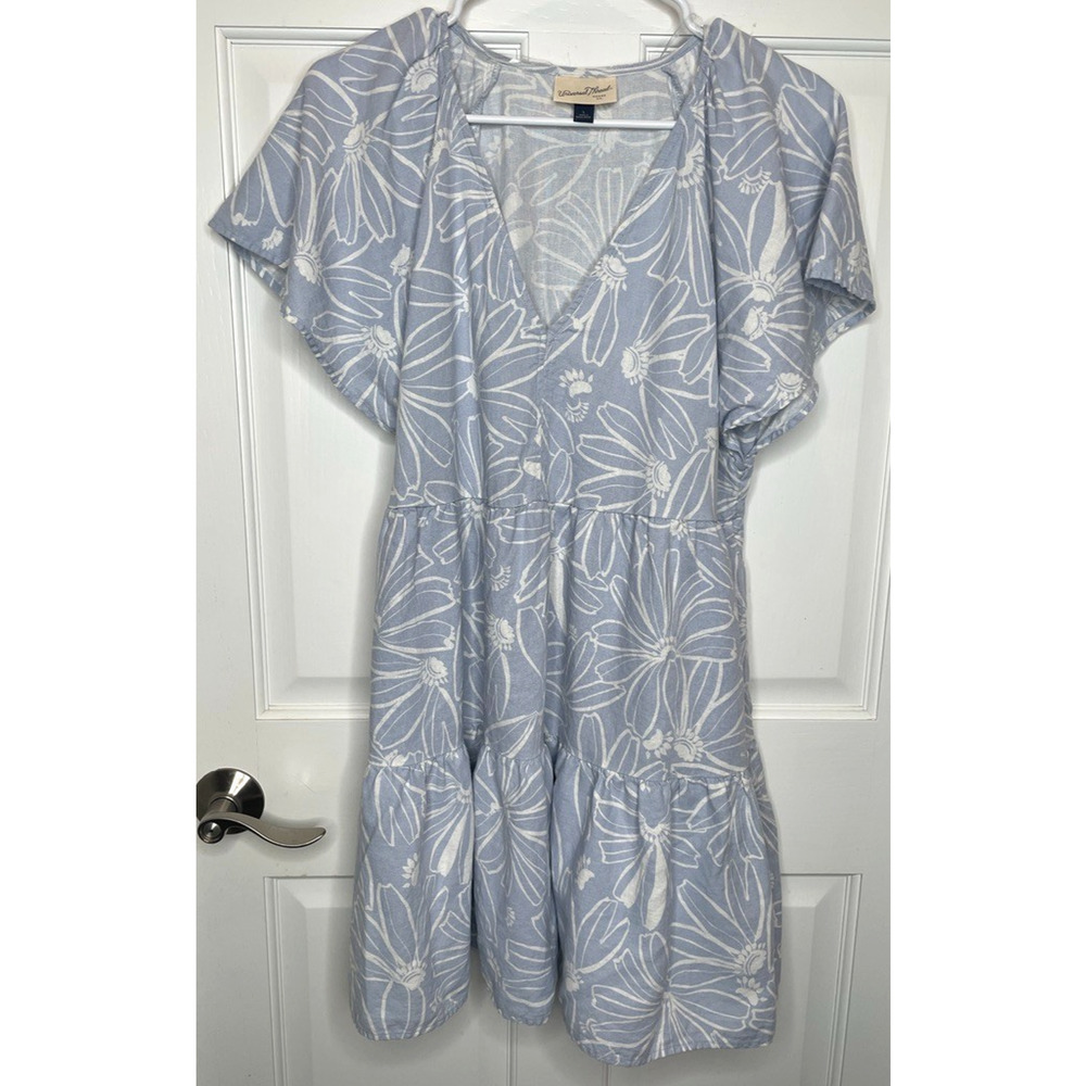 Universal Thread Women's Tiered Linen Blend Dress Sz L Short Sleeve Floral Boho